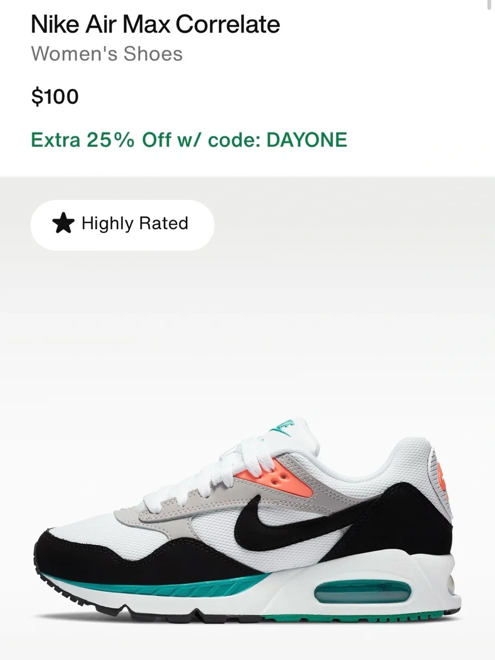 Nike Men's Air Max Correlate - White Black Gray with Teal and Coral Accents